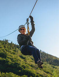 A person ziplining